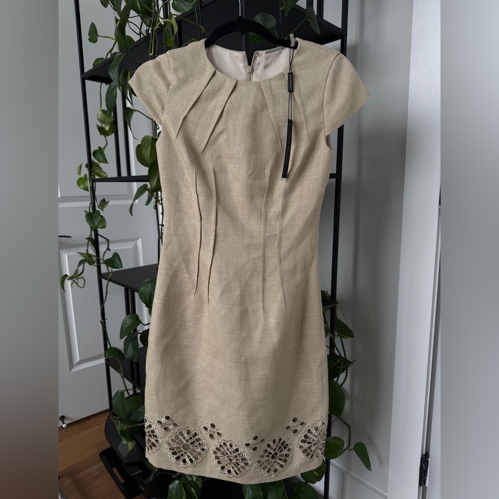 NWT Elie Tahari beige classy elegant lasercut dress 0